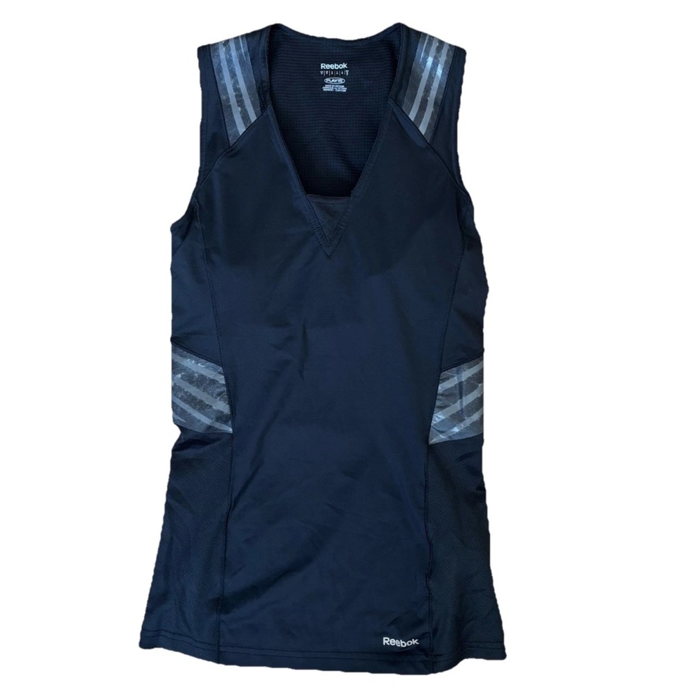 Reebok Play Dry Compression Black Tank Top Built In Shelf Bra Sz Small flaws